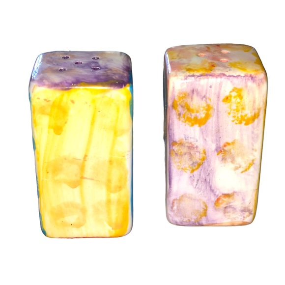 Damian Ford Multi Colored Pottery Salt & Pepper Shakers EUC‎ - Picture 6 of 9